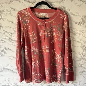 Christopher & Banks XLP Coral Floral Long Sleeve Top